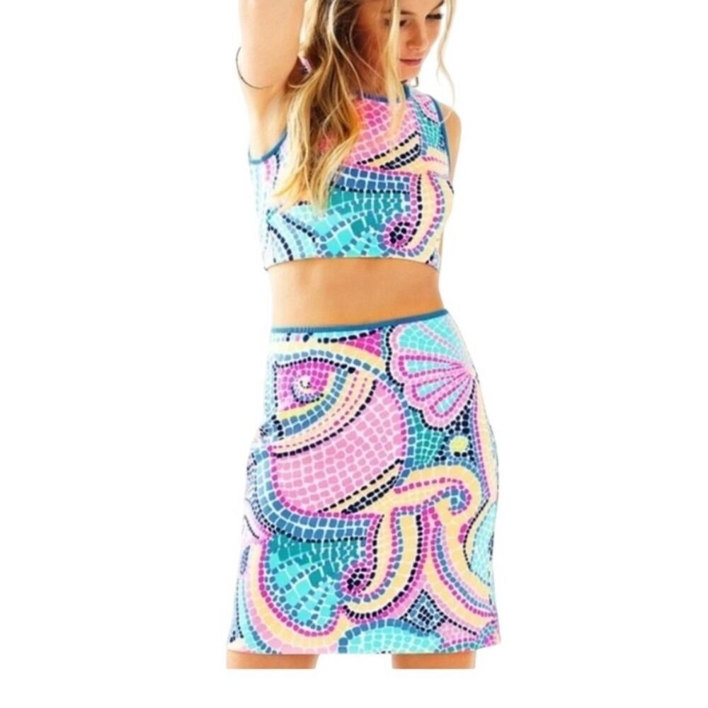 Lilly Pulitzer Multi Tile Wave Kennedy scuba skirt Sz. S NWT